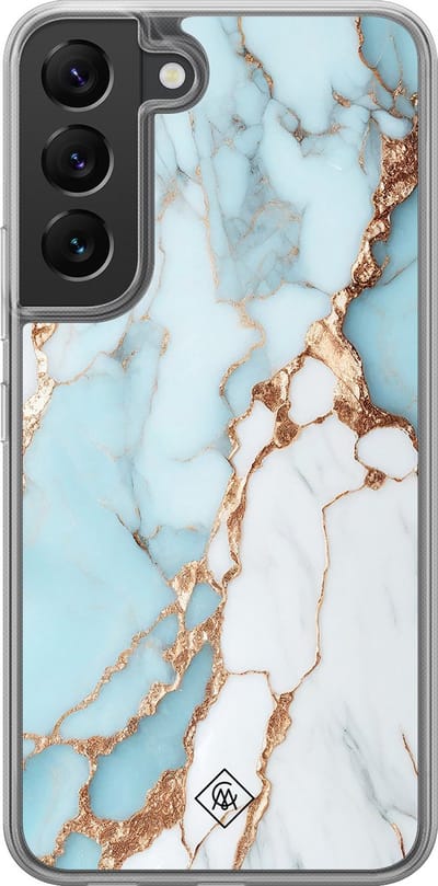 Casimoda® hoesje - Geschikt voor Samsung Galaxy S22 - Marmer Lichtblauw - 2-in-1 case - Schokbestendig - Marble design - Verhoogde randen - Blauw, Transparant