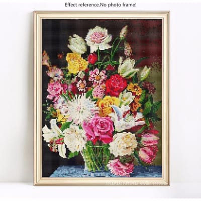 Diamant schilderij met ronde stenen bloemen Diamant borduurwerk verkoop bloemenfoto's 20X30CM black