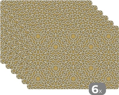 Placemat - Placemats kunststof - Antiek - Goud - Gothic - Patroon - 45x30 cm - 6 stuks - Hittebestendig - Anti-Slip - Onderlegger - Afneembaar