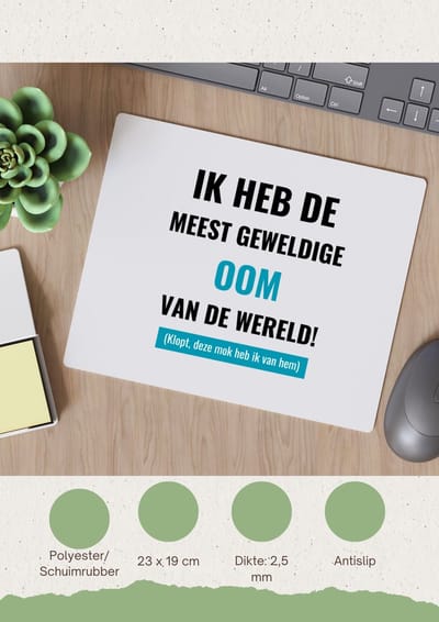 Akyol - ik heb de meest geweldige oom van wereld (klopt, deze mok heb ik van hem) Muismat - Oom - de meest geweldigste oom - verjaardagscadeau - verjaardag - cadeau - cadeautje voor oom - oom artikelen - kado - geschenk - gift - 23 bij 19 cm