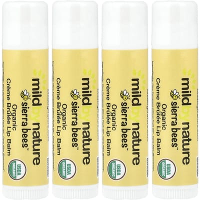 Mild By Nature, Sierra Bees™, Biologische Lippenbalsem, Crème Brûlée, 4-pack, 4,25 g (0.15 oz) Elk