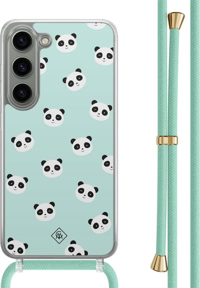 Casimoda® hoesje met mintgroen koord - Geschikt voor Samsung S23 - Panda Print - Afneembaar koord - TPU/polycarbonaat - Mint