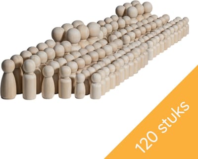 Homium Peg dolls XXL Set 120 stuks - Blanco houten poppetjes - pionnen - familieopstelling