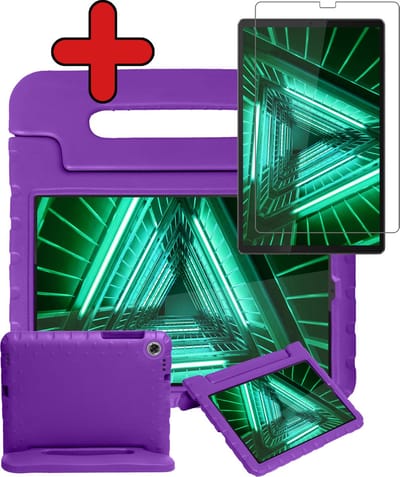 Hoesje - Geschikt voor Lenovo Tab M10 FHD Plus (2e / 2nd Generatie) - Met Screenprotector - Kinderhoes - Shockproof Bumper - Kidsproof Case - Tablethoes - Kinder Hoes Cover - Paars