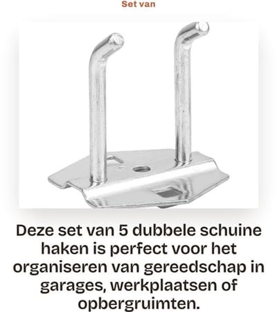 Paneelhaak Geperforeerd - Opberghaken - Staal - Set van 5 - Capaciteit 3-5 kg - Gegalvaniseerd oppervlak
