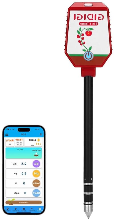 Bodemtester 8-in-1 - pH meter - Plantenverzorging - Digitale analysekit - 316 cm - Zwart