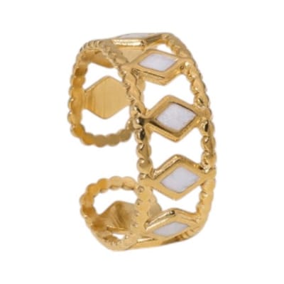 Aramat Jewels - verstelbare RVS ring - Emaille ruitjes - Goudkleur-wit