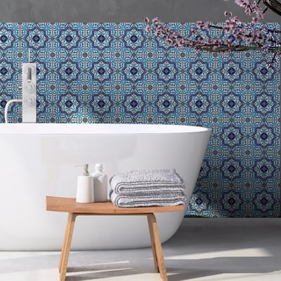 Zelfklevende tegelmuurstickers voor keuken en badkamer - 9 cementtegelstickers, Azulejos Aurelio - 9 stickers, 10x10cm