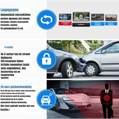 Aurixi® Dashcam Voor en Achter - Dashcam - Parkeermonitor - Nachtzicht - Zwart- ‎35x 12x 9cm; 128 g