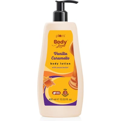 Plum BodyLovin' Vanilla Caramello Bodylotion | Cacaoboter & Vitamine B5 voor Diepe Hydratatie - 400ml yellow