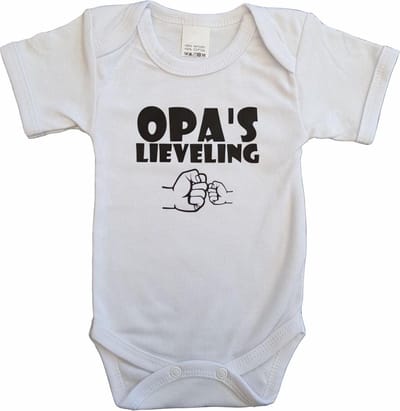 Witte romper met "Opa's lieveling" - maat 68 - grootvader, babyshower, zwanger, cadeautje, kraamcadeau, grappig, geschenk, baby, tekst