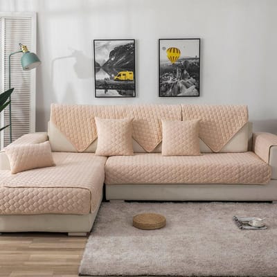 Kristallen fluwelen bankhoes, pluche effen kleur bankhoezen voor woonkamer, moderne antislip hoekbank, handdoek bankhoezen voor banken 70*70cm beige