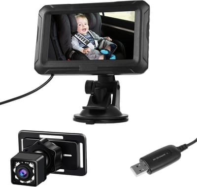 Auto Babyfoon 1080P Nachtzichtcamera voor Zuigelingen Kinderen Huisdieren 4,3 Inch 150 ° Kijkhoek (met USB-kabel)