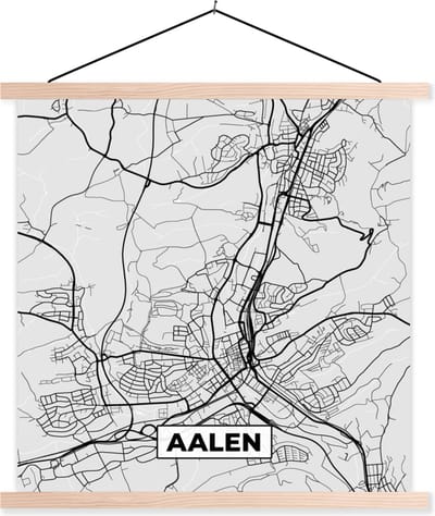 Posterhanger incl. Poster 40x40 cm - Schoolplaat - Aalen - Kaart - Stadskaart - Plattegrond - Duitsland - Textielposter - Blanke latten - Stadskaart