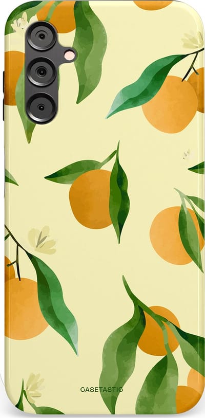 Casetastic Hoesje Geschikt voor Samsung A14 (5G/4G) - Stijlvolle Beschermende Duo-layer Case - Bladrijke Sinaasappel