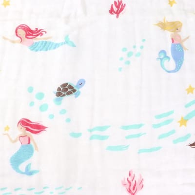 Mousseline babydeken, 6-laags knuffeldeken, katoen, 110 x 110 cm, wikkeldeken, pasgeboren meisje, jongenszachte deken voor bad, handdoek, kinder (zeemeermin)