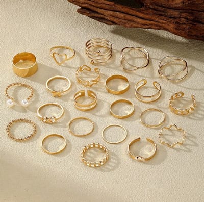 Goudkleurige ring set dames aanschuifring open ring hart ring spiraal ring stapelbare ringen minimalistische vintage ringenset 22 delige sieraden set