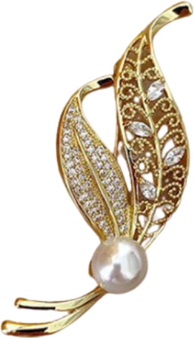 Plux Fashion Blad Broche - Goud - 6cm - Dames - Gouden Broche - Kuntmatige Diamanten Broche - Parel Broche - Fancy Broche - Sieraden - Luxe Style - Duurzame Kwaliteit - Broche - Moederdag Cadeau