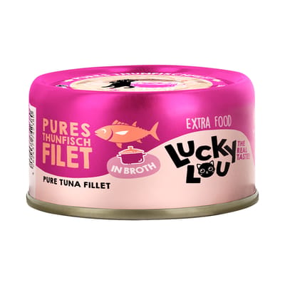 12x 70g Lucky Lou Extra Food Filet in bouillon Tonijnfilet nat kattenvoer