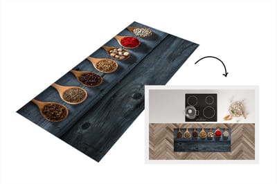 Keukenloper - Loper keuken - Kruiden op lepels op een houten achtergrond - 120x50 cm - Keukenloper vinyl