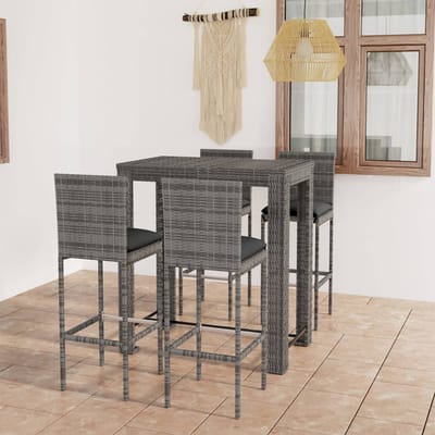vidaXL - 5-delige - Tuinbarset - met - kussens - poly - rattan - grijs