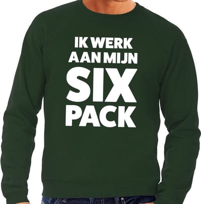 Ik werk aan mijn SIX Pack tekst sweater groen heren - heren trui Ik werk aan mijn SIX Pack S