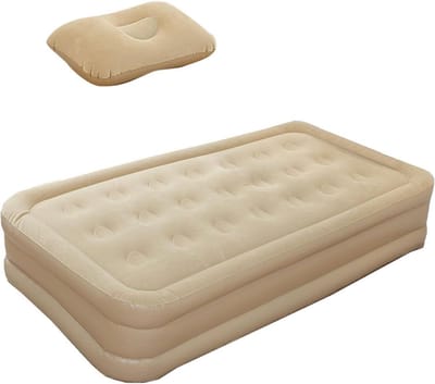 Luchtmatras met pomp - Logeerbed draagbaar - Kamperen en reizen - Ergonomisch rugondersteuning - 450 kg draagvermogen - Beige