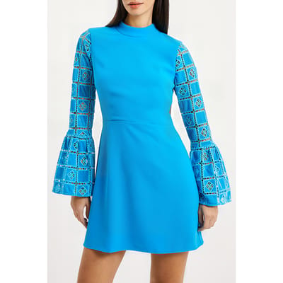 French Connection Garnet Velvet Lace Mini Dress Blue Maat: 6 | Mini Jurken Outlet | Dames | Blauw