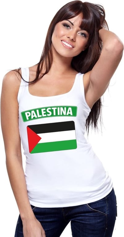 Palestina singlet shirt/ tanktop met Palestijnse vlag wit dames S