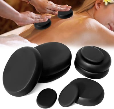 Set van 9 Grote Basalt Massagestenen voor Hot Stone Massage, Spa Behandelingen en Ontspanningstechnieken