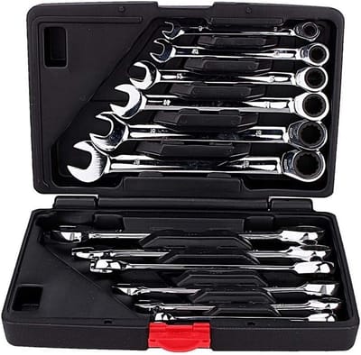 Professionele Ratchet Steeksleutel Set van 12 Stuks, 72 Tanden, 8-19 mm met Kunststof Behuizing en 5° Reset Hoek voor Precisiewerk