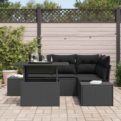 vidaXL Tuinbank Set met kussen met opslag 5 pcs Zwart poly rattan