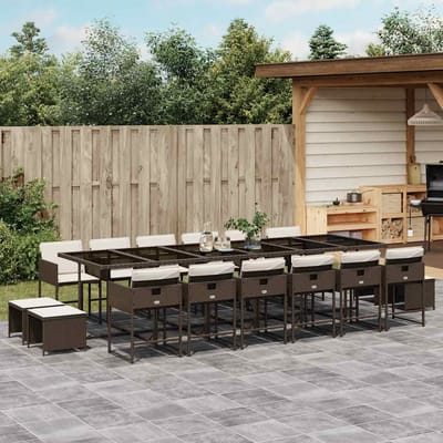 vidaXL - 17-delige - Tuinset - met - kussens - poly - rattan - bruin