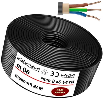 Aardkabel Stroomkabel - Elektrische Kabel - Vaste Installatie - NYY-J 3x6 mm² - 60 meter - Zwart