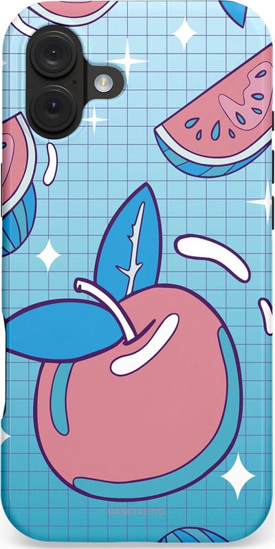 Casetastic hoesje geschikt voor Apple iPhone 16 Plus - MagSafe - Dubbellaagse bescherming - Fruitige appel ruitjes - Fashion Case - Lichtblauw Lichtroze Lila Lichtgrijs