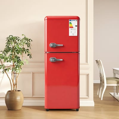 Gutent-Koel-vriescombinatie - 112L totaal - 72L koel en 40L vries - 7 temperaturen - LED-verlichting - verstelbare planken - Rood