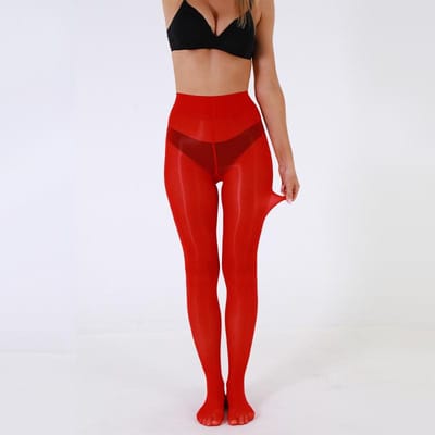 1 Paire 15D Collants Fins Brillants pour Femmes Été Élastiques Taille Haute Confort Soie Bas Huilés Scintillants Nylons Collants XL red