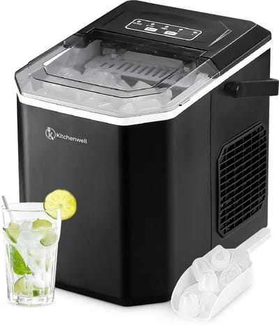Kitchenwell IJsblokjesmachine – 1.3L - IJsblokjesmaker met IJsschep – 12kg/24 uur – Zelfreinigingsfunctie - Draagbaar - Zwart