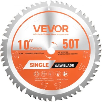 VEVOR cirkelzaagblad (254 mm φ & 50 scherpe tanden & 2,5 mm dikte) Ideaal voor multiplex OSB hardhout, compatibel met cirkelzaag, gelegeerd zaagblad met geluiddempende verwarmingskanalen