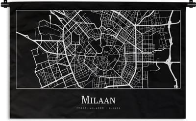 Wandkleed - Wanddoek - Milaan - Plattegrond - Kaart - Stadskaart - 180x120 cm - Wandtapijt