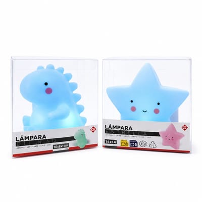 EasyMart Nachtlampjes voor Kinderen – Set van 2 – Blauwe Dinosaurus en Ster – Warm Wit LED Licht – Voor Baby- en Kinderkamer – Inclusief Batterijen
