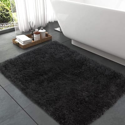 Badmat, antislip en wasbare badmat, zachte pluizige badmat, shaggy hoogpolige microvezelmat voor badkamer, badkamertapijt, 40 x 60 cm, zwartgrijs