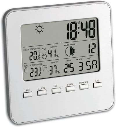 Weerstation Draasloos Binnen/Buiten - Weerstation - Wit/Grijs - Draadloze Temperatuurmeting - Voorspelling van Weer en Maanfases - Voor Binnen en Buiten