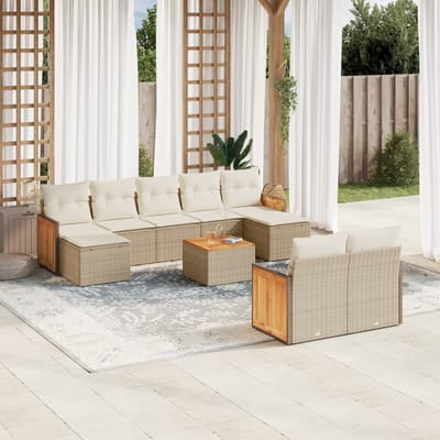 vidaXL - 10-delige - Loungeset - met - kussens - poly - rattan - beige