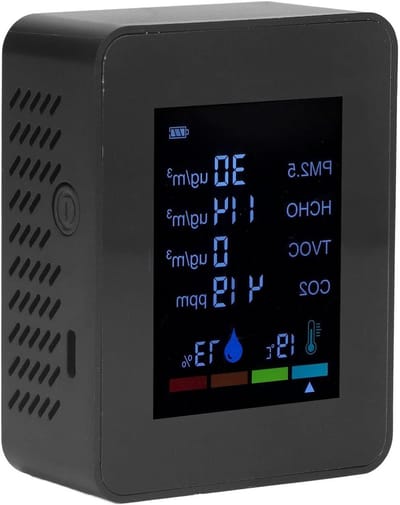 Luchtkwaliteit Monitor - Gas Detector - Omgeving Meten - 6 in 1 Functies - 9x7x3.4cm - Zwart