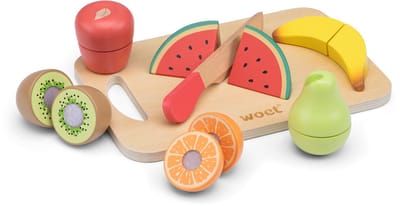 Woet® Houten Snijset Fruit - Speelset met Snijplank en Snijfruit - Educatief Speelgoedeten - Rollenspel Keukenspeelgoed - Vanaf 2 Jaar
