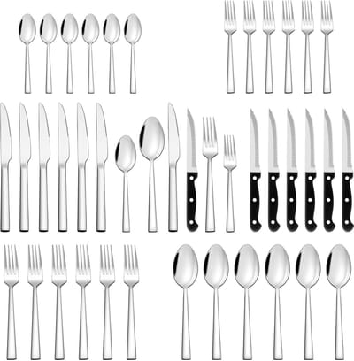 Dailygoods- Bestekset 36-delig - Bestekset 6 persoons - Roestvrij staal - Vaatwasmachinebestendig - Elegant eetbestek - Steakmessen inbegrepen - Eetgerei
