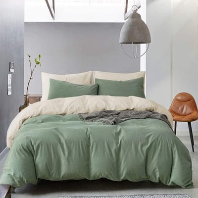 Omkeerbaar Tweepersoons Dekbedovertrek Set Saliegroen Abrikoos - Microfiber 200 x 200 cm met Ritssluiting - 2 Kussenslopen 50 x 75 cm dekbedovertrek 160x200