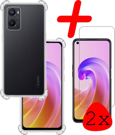 Hoesje Met Screenprotector - 2 Stuks - Geschikt voor OPPO A76 - Sterk & Shockproof - Siliconen Case - Back Cover - Telefoon Hoes - Shock Proof - Transparant