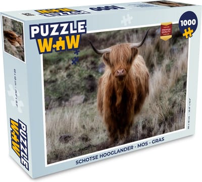 Puzzel Schotse Hooglander - Mos - Gras - Legpuzzel - Puzzel 1000 stukjes volwassenen